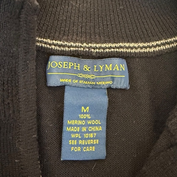 JOSEPH & LYMAN Italian Merino Wool 1/4 Zip Mock Neck Sweater; Navy Blue; Men's M - Picture 3 of 5